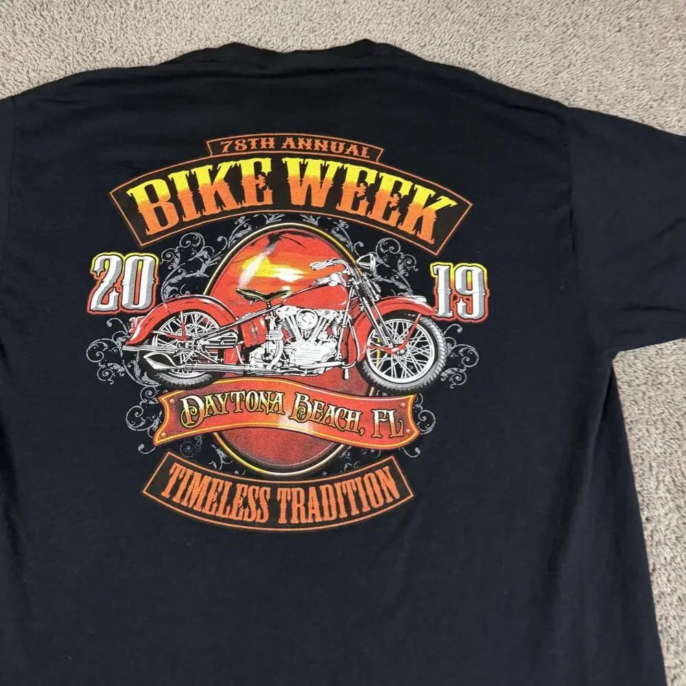 Bike Week Shirt Mens XL Black Daytona Beach 2019 Graphic Crew Neck Cotton - Picture 3 of 12
